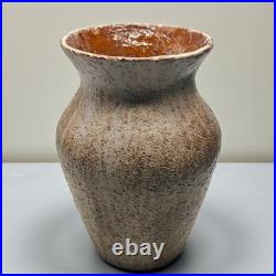 1970s Studio Pottery Vase Signed MD Textured Earth-Tone Glaze