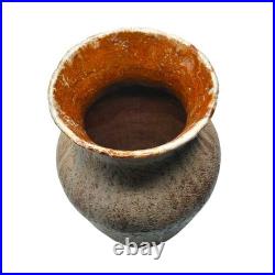 1970s Studio Pottery Vase Signed MD Textured Earth-Tone Glaze