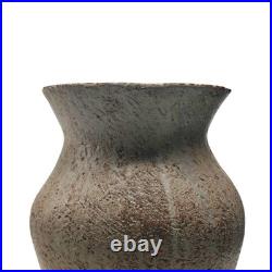 1970s Studio Pottery Vase Signed MD Textured Earth-Tone Glaze