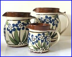 1990 Vintage Set X3 Raised Slip Jugs By Eh Williams Cynwyd Studio Pottery Wales