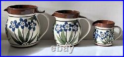 1990 Vintage Set X3 Raised Slip Jugs By Eh Williams Cynwyd Studio Pottery Wales