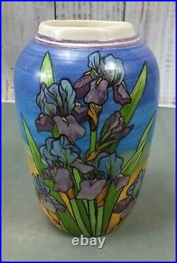 1993 Signed LAKSHMI Hand Crafted STUDIO POTTERY Vase FLOWER Iris