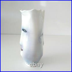 1998 Ceramic Vase Hand Painted White Glaze 2 Faces Signed by Bing Gleitsman