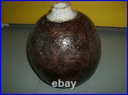 20th Century Earthenware Studio Pottery Vase Brown Glaze And White Nack, C. 1960