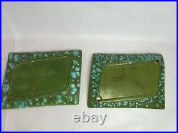2 VTG Studio Art Pottery Plate Set Rectangle Blue Green Hawaii Signed MLS 126