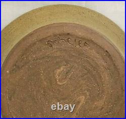 (3) Orig. Signed pcs. Scheier Studio Pottery NH Sgraffito Bowl & Plate Blue Vase