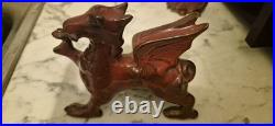 3 Vintage Doniau Cudd Bangor Studio Pottery Welsh Red Dragons Flambe Set 1982-86