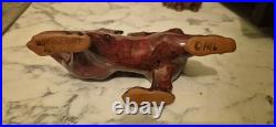 3 Vintage Doniau Cudd Bangor Studio Pottery Welsh Red Dragons Flambe Set 1982-86