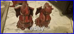 3 Vintage Doniau Cudd Bangor Studio Pottery Welsh Red Dragons Flambe Set 1982-86