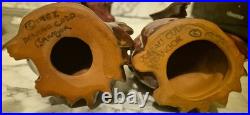 3 Vintage Doniau Cudd Bangor Studio Pottery Welsh Red Dragons Flambe Set 1982-86