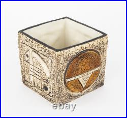 ANNE JONES for TROIKA CORNWALL STUDIO ART POTTERY BROWN CUBE VASE, SIGNED