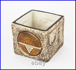 ANNE JONES for TROIKA CORNWALL STUDIO ART POTTERY BROWN CUBE VASE, SIGNED