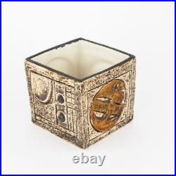 ANNE JONES for TROIKA CORNWALL STUDIO ART POTTERY BROWN CUBE VASE, SIGNED