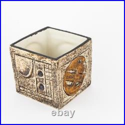ANNE JONES for TROIKA CORNWALL STUDIO ART POTTERY BROWN CUBE VASE, SIGNED