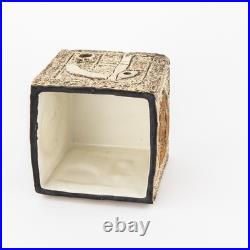 ANNE JONES for TROIKA CORNWALL STUDIO ART POTTERY BROWN CUBE VASE, SIGNED