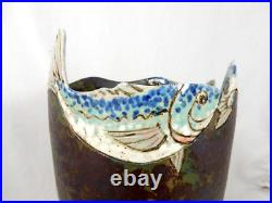 A Roger Cockram Ceramics Fish studio pottery vase studio pottery signed chip A Roger Cockram Ceramics Fish studio pottery vase studio pottery signed chip