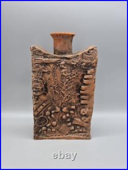 A Studio Pottery Slab Vase With Relief Decoration, Unsigned