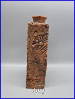 A Studio Pottery Slab Vase With Relief Decoration, Unsigned