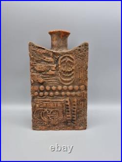 A Studio Pottery Slab Vase With Relief Decoration, Unsigned