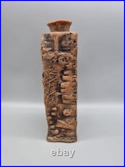 A Studio Pottery Slab Vase With Relief Decoration, Unsigned