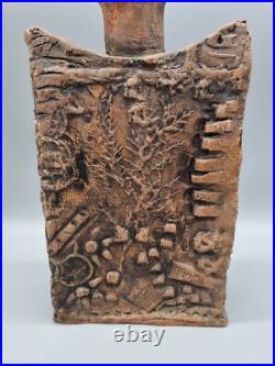 A Studio Pottery Slab Vase With Relief Decoration, Unsigned
