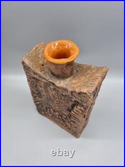 A Studio Pottery Slab Vase With Relief Decoration, Unsigned