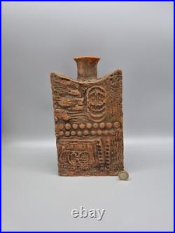 A Studio Pottery Slab Vase With Relief Decoration, Unsigned