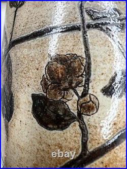 A Superb Martin Brothers Stoneware Jug Incised with Finches & Apple Blossoms 1884