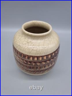 A Vintage Bullers Studio Pottery Handmade Vase 254 Agnete Hoy, Crackle Glaze A Vintage Bullers Studio Pottery Handmade Vase 254 Agnete Hoy, Crackle Glaze