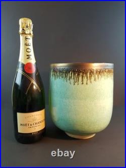 Abdo Nagi Studio Pottery Cyan Blue & Bronzed Rim Tall Decorative Bowl 21cm High