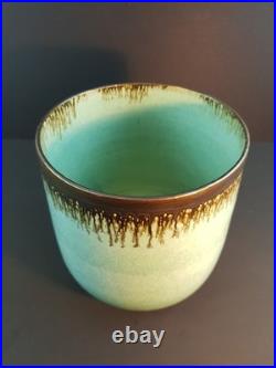 Abdo Nagi Studio Pottery Cyan Blue & Bronzed Rim Tall Decorative Bowl 21cm High
