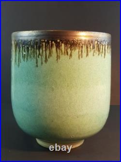 Abdo Nagi Studio Pottery Cyan Blue & Bronzed Rim Tall Decorative Bowl 21cm High