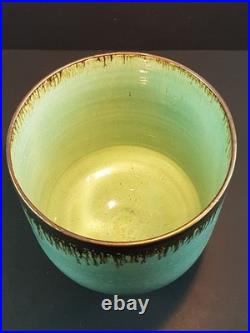Abdo Nagi Studio Pottery Cyan Blue & Bronzed Rim Tall Decorative Bowl 21cm High