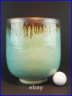 Abdo Nagi Studio Pottery Cyan Blue & Bronzed Rim Tall Decorative Bowl 21cm High