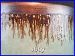 Abdo Nagi Studio Pottery Cyan Blue & Bronzed Rim Tall Decorative Bowl 21cm High