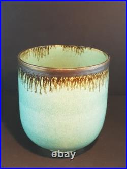 Abdo Nagi Studio Pottery Cyan Blue & Bronzed Rim Tall Decorative Bowl 21cm High