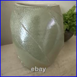 Abstract Studio Pottery Vase Iridescent Moss Colour Signed With Impressed Mark