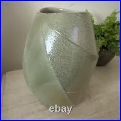 Abstract Studio Pottery Vase Iridescent Moss Colour Signed With Impressed Mark