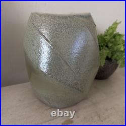 Abstract Studio Pottery Vase Iridescent Moss Colour Signed With Impressed Mark