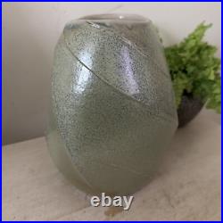 Abstract Studio Pottery Vase Iridescent Moss Colour Signed With Impressed Mark
