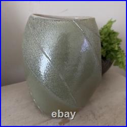 Abstract Studio Pottery Vase Iridescent Moss Colour Signed With Impressed Mark Abstract Studio Pottery Vase Iridescent Moss Colour Signed With Impressed Mark