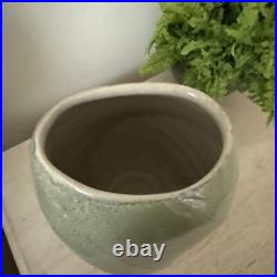 Abstract Studio Pottery Vase Iridescent Moss Colour Signed With Impressed Mark