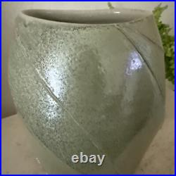 Abstract Studio Pottery Vase Iridescent Moss Colour Signed With Impressed Mark