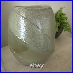 Abstract Studio Pottery Vase Iridescent Moss Colour Signed With Impressed Mark