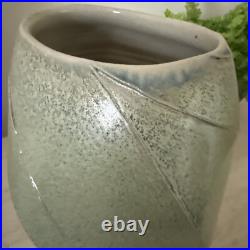 Abstract Studio Pottery Vase Iridescent Moss Colour Signed With Impressed Mark