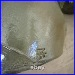 Abstract Studio Pottery Vase Iridescent Moss Colour Signed With Impressed Mark