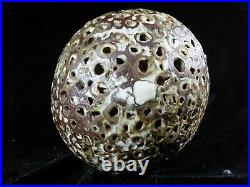 Alan Wallwork Hand Built Stoneware Pierced Sphere Vase1990s Rubbed With Porcelain
