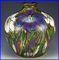 Anita Harris Art Pottery, Rare Stoneware Iris Garden Large Onion Vase, Signed