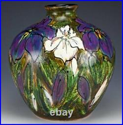 Anita Harris Art Pottery, Rare Stoneware Iris Garden Large Onion Vase, Signed