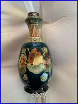 Antique Art Nouveau Studio Pottery Vase Sterling Silver Rim Nasturtium 1244
